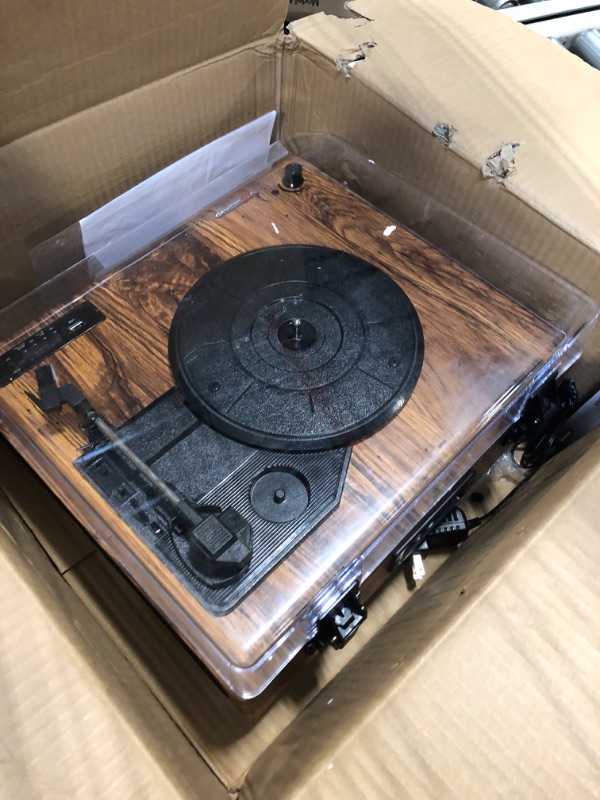 Photo 1 of VOSTERIO Bluetooth Record Player, 3 Speed Turntable with Built-in Speakers, Retro LP Vinyl Player with BT Input & Output, FM Radio, USB & SD Card Recording, Aux in, LED Display
