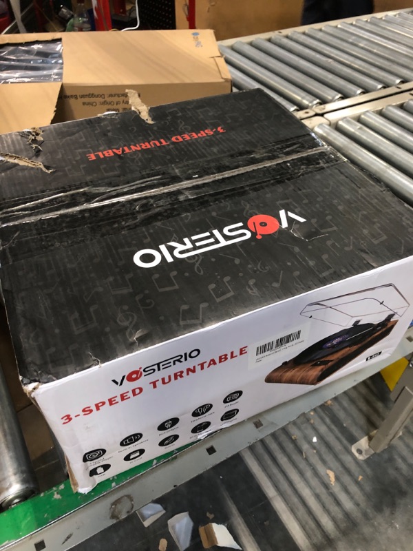 Photo 2 of VOSTERIO Bluetooth Record Player, 3 Speed Turntable with Built-in Speakers, Retro LP Vinyl Player with BT Input & Output, FM Radio, USB & SD Card Recording, Aux in, LED Display
