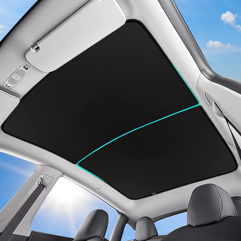 Photo 1 of 2024 Upgrade Tesla Model 3 Roof Sunshade [No-Sagging, Blocks 99% UV] Tesla Model 3 Accessories 2024 Heat Insulation Light-Tight Foldable Sun Shade Roof for Model 3 2020-2023 - Gray Tesla Model 3 2020-2023