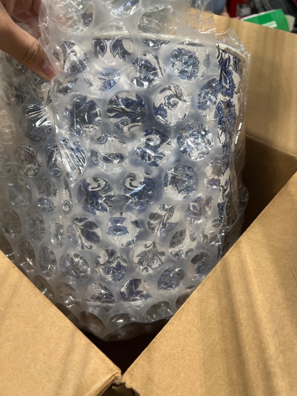 Photo 1 of 12in. Oriental Blue and White Classic Round Metal Planter