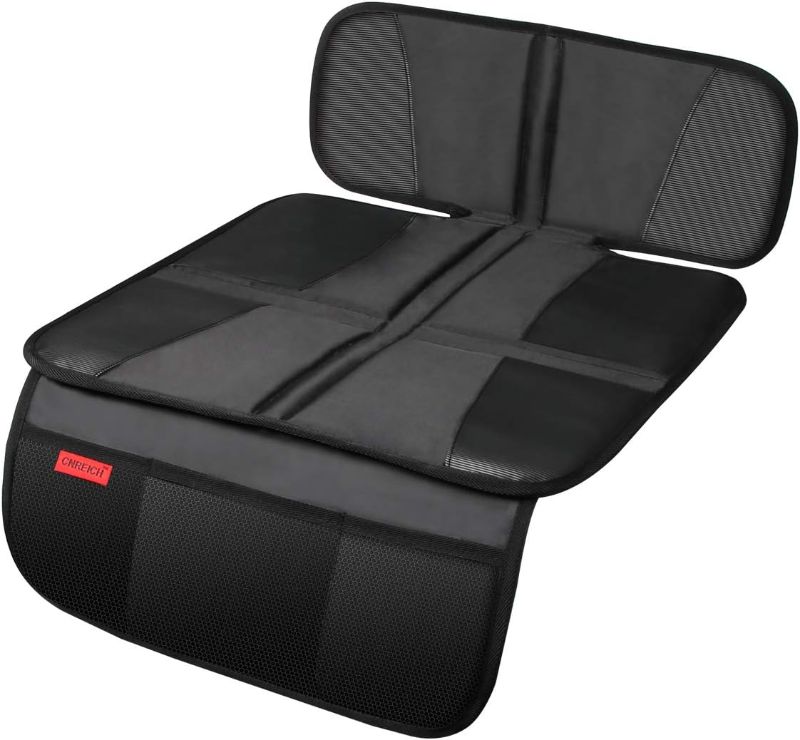 Photo 1 of Car Seat Protector - Seat Protection Mat - Thick Padding - Durable, Waterproof Fabric, Leather Reinforced Corners & 3 Pockets for Handy Storage Black
