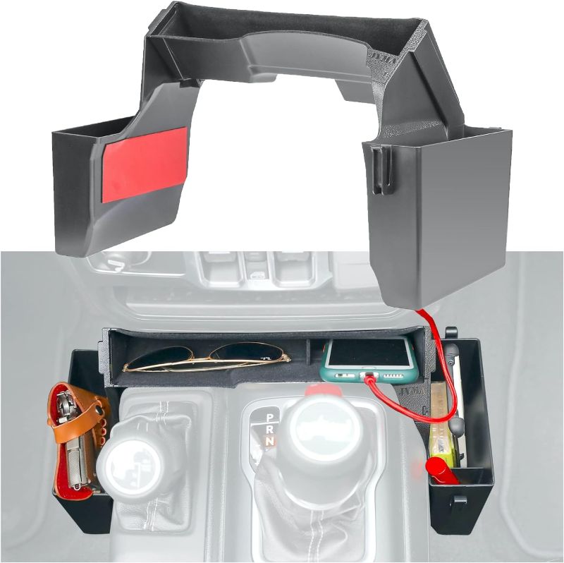 Photo 1 of Center Console Gear Shift Organizer Tray for Jeep Gladiator JT Accessories and Wrangler JL JLU 2024 2023 2022 2021 2020 2019 2018 Storage Box, Car Trash Bag Hook (US Patent)
