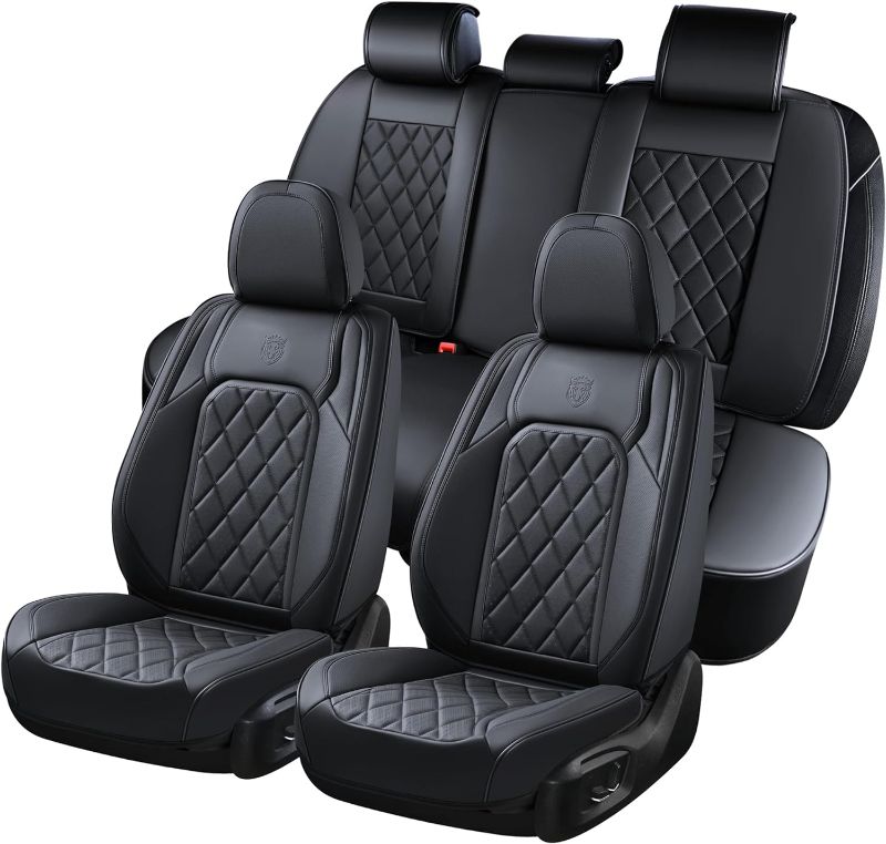 Photo 1 of Coverado Car Seat Covers Full Set, 5 Seats Universal Seat Covers for Cars,Luxury Leathaire Seat Cushions, Seat Protectors Waterproof Dirt-Resistant UV-Resistant Seat Covers Fit for Most Vehicles Black Black FullSet