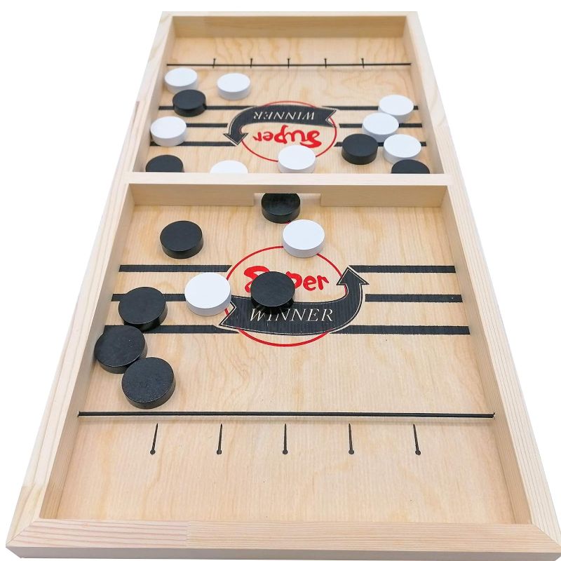 Photo 1 of Fast Sling Puck Game Large Size Hockey Melightful Pass Puck Game Board Wooden for Kids Adults Party Family Night Fun Game Traveling Camping Birthday (Super Winner)…
