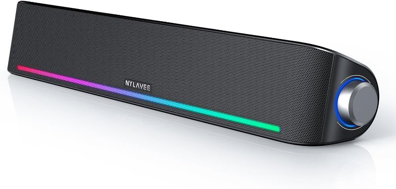 Photo 1 of Computer Speakers, Hi-Fi Sound Quality Computer Sound Bar, Bluetooth 5.0 & 3.5mm Wired PC Speakers with 4 Dynamic Lighting Modes, USB Powered Speakers for PC, Desktop, Laptops, Phones, Monitors, Xbox
