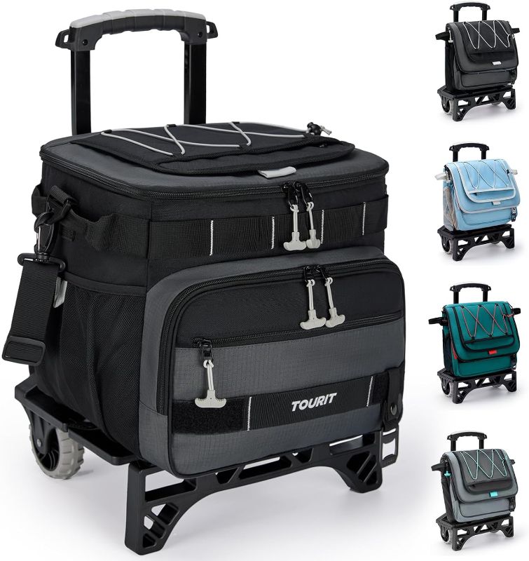 Photo 1 of TOURIT Collapsible 48-Can Leak-Proof Insulated Rolling Cooler with All-Terrain Cart, Upgraded Fixtures and New Wheels Suitable for Beach, Picnic, Shopping
