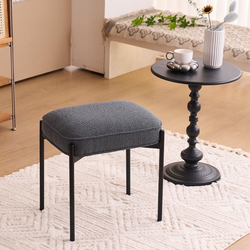 Photo 1 of ***COLOR IS A LIGHT BLUE**
YOUNIKE Fabric Vanity Stool for Makeup Room Rectangle Foot Stool Ottoman with Metal Legs Upholstered Boucle Footrest Lamb Fleece Vanity Bench for Dressing Table Bedroom Living Room, Dark Grey
