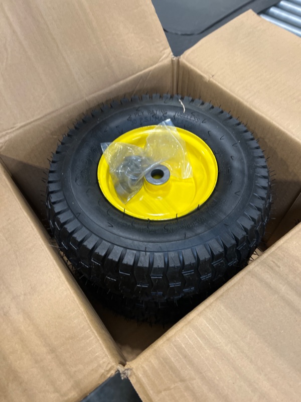 Photo 3 of 13x5.00-6 Tire and Wheel Assembly (2-Pack), Tubeless Lawn Mower Tire with Rim, with 3/4” Bushings and 3” Centered Hub Length
