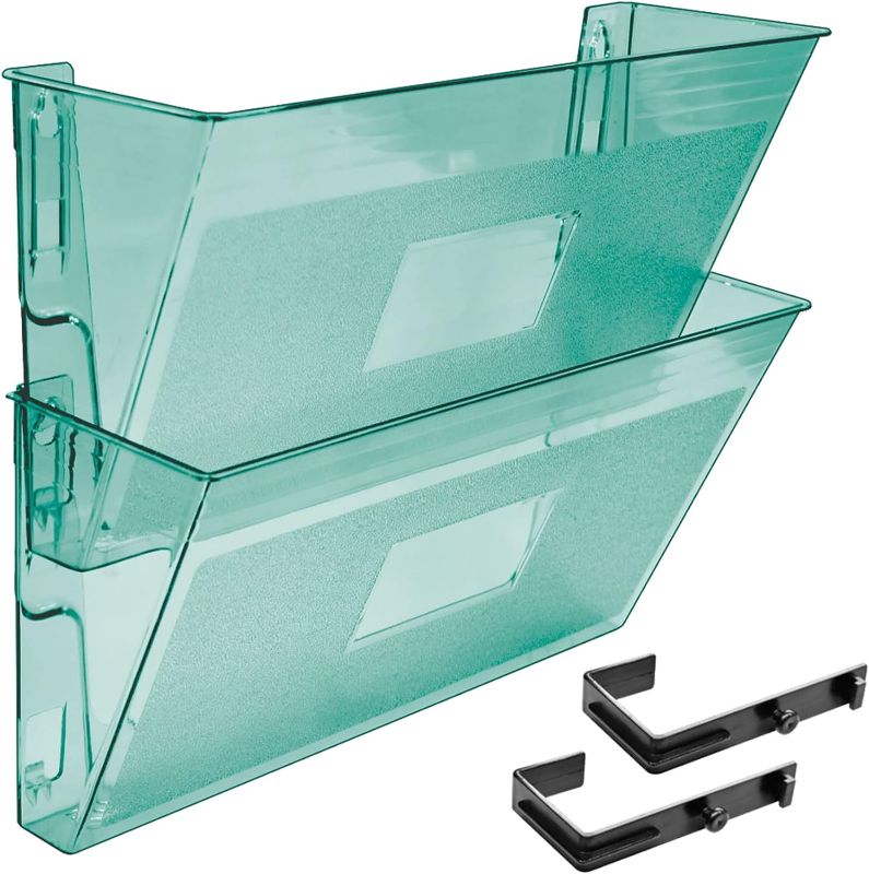Photo 1 of Acrimet Wall Mount Pocket File Organizer Holder (Hangers Included) (Clear green) (2 Pack)