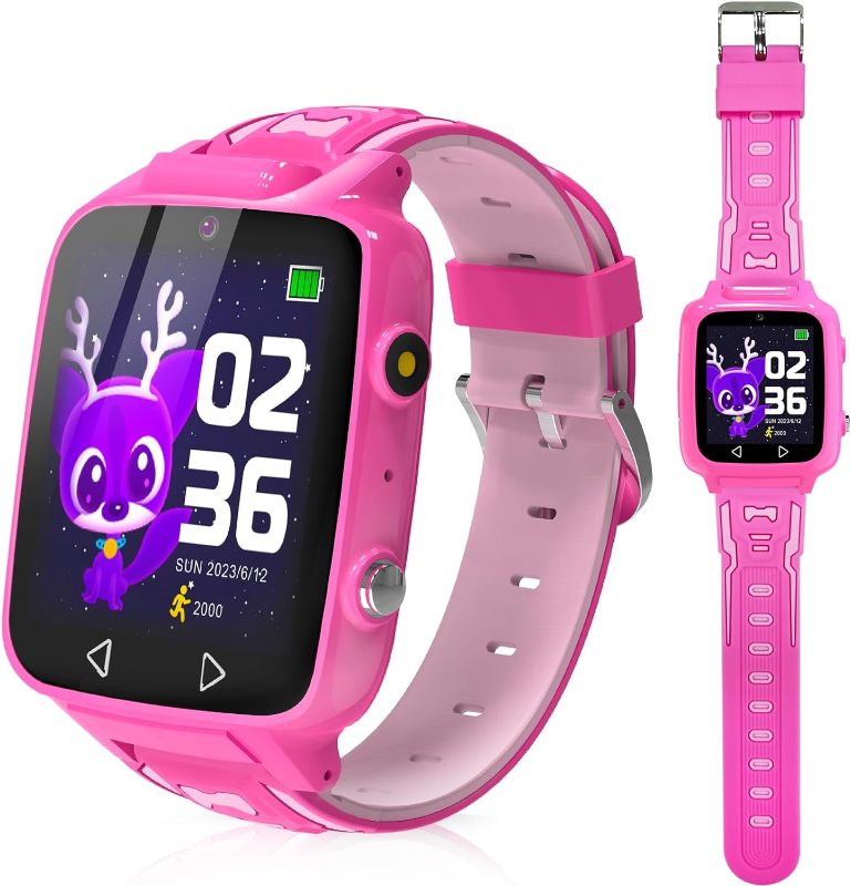 Photo 1 of Kids Smart Watch for Girls with 25 Puzzle Games Camera Video Calculator HD Touch Screen Alarm Clock Pedometer Kids Watches Christmas Stocking Stuffer Gifts Toys for Ages 3-12 Year Old Kids Girls, Pink
