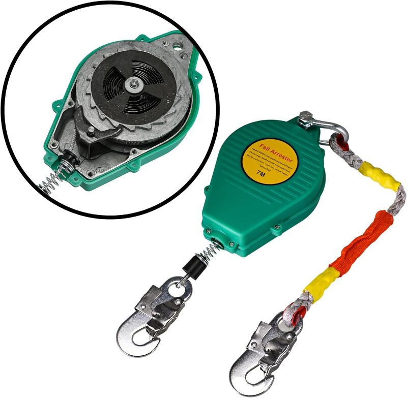 Photo 1 of 23ft Self Retracting Lifeline 330lbs Fall Arrester Fall Protection Dual Swivels Alloy Steel Hook Flame Retardant Steel Wire Rope
