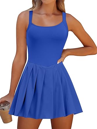 Photo 1 of ANRABESS Womens 2024 Summer Sleeveless Mini Dress Build in Shorts Pleated Tennis Golf Shorts Dresses Onesie with Pockets (XL) 