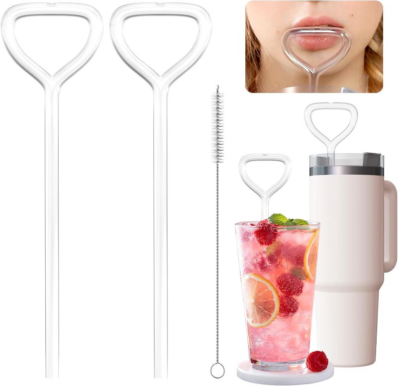 Photo 1 of Anti Wrinkle Straw 2pcs, Reusable Glass Straw for Stanley Cup, Anti Wrinkle Drinking Straw Curved, Lip Straw for Wrinkles, Sideways Straw Wrinkle Free, Prevent Wrinkle Straw