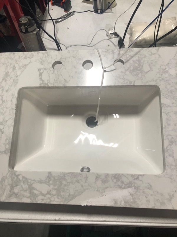 Photo 3 of  Vanity Top with Under Mount Rectangle Double Bowl Ceramic Sinks, Engineered Marble Stone, 4" CC Faucet Holes, 60"X19"