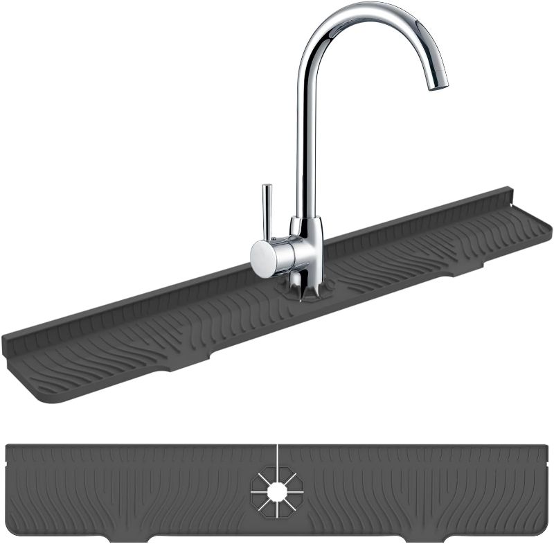 Photo 1 of 33 Inch Sink Faucet Mat, Kitchen Sink Splash Guard, Faucet Splash Guard, Sink Sponge Holder Soap Tray, Longer Silicone Sink Mat, Faucet Handle Drip Catcher Tray for Kitchen, Bathroom, Farmhouse(Black)
