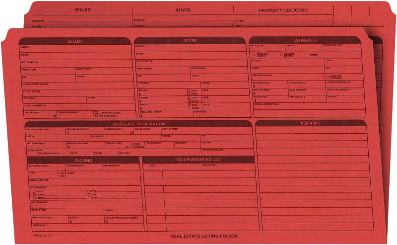 Photo 1 of NextDayLabels - Real Estate Listing Folder - Right Panel List, Pre-Printed on Durable Card Stock with Closing Checklist and Color-Coded Dots for Organizing (Red, Letter Size | Pack of 25)
