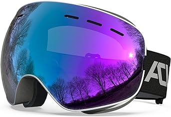 Photo 2 of ACURE Ski Goggles, OTG - Over Glasses Snow Snowboard Goggles, Anti Fog, 100% UV400 Protection for Men Women Kids Large Blue