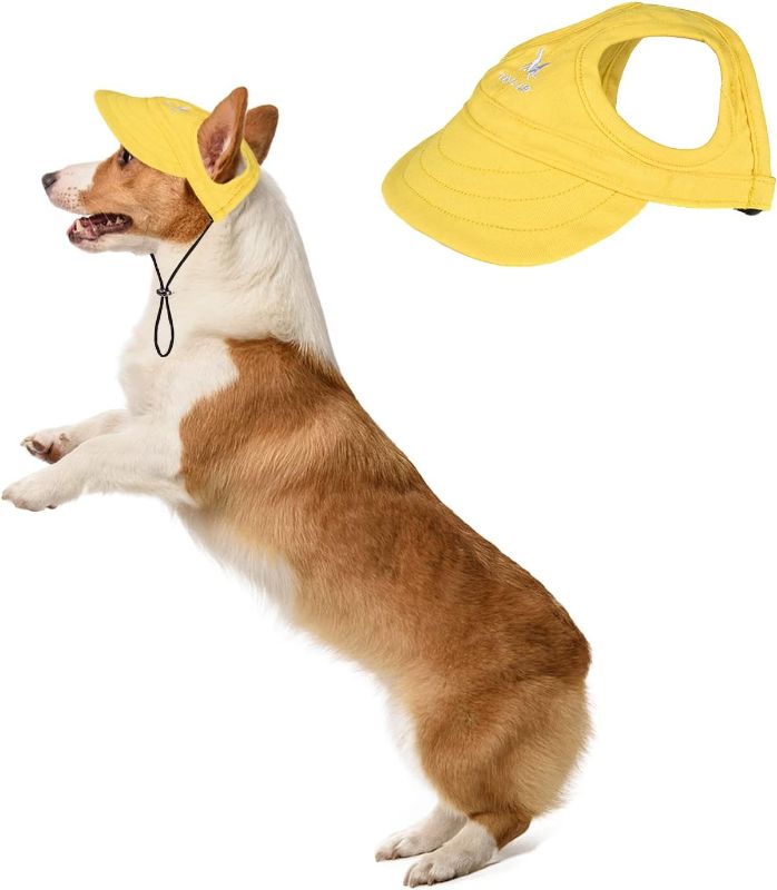 Photo 1 of Harikaji Dog Hat with Ear Holes, Dog Baseball Outdoor Cap, Adjustable Summer Sport Hat for Small Medium Dogs Cats(Yellow,M) Medium Yellow