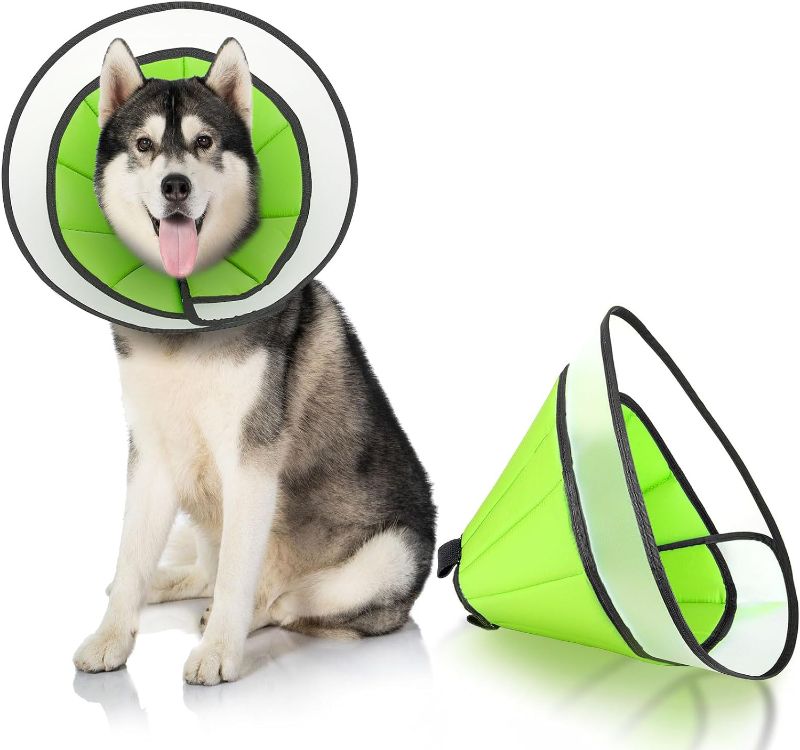 Photo 1 of Dog Cone Collar for Dogs After Surgery,Adjustable Dog Recovery Collar for Pet,Comfortable Elizabethan Collar with Reflective Strips for Large Medium Dogs XXL pu