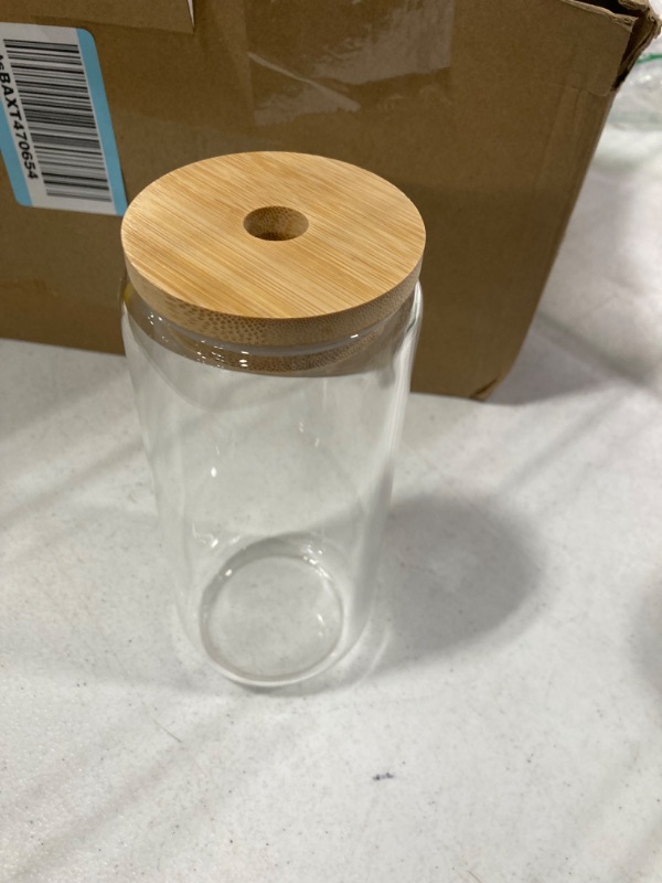 Photo 1 of 20 OZ Glass Cups with Bamboo Lids and Glass Straw - 4pcs Set Beer Can Shaped Drinking Glasses, Iced Coffee Glasses, Cute Tumbler Cup for Smoothie, Boba Tea, Whiskey, Water - 2 Cleaning Brushes