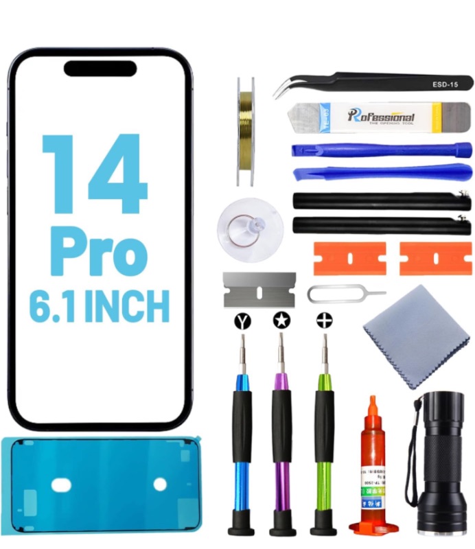 Photo 1 of 2.8 2.8 out of 5 stars 38
Tpyag for iPhone 14 Pro Screen Replacement, Glass Replacement for iPhone 14 Pro 6.1 inch, Screen Repair Kit with Waterproof Adhesive(NO OLED & Touch Digitizer)
 
