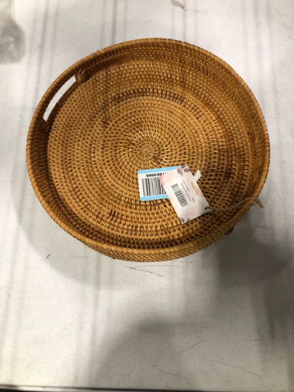 Photo 2 of Coffee Table Tray Round Rattan Ottoman Tray Woven Serving Trays with Handles for Home and Kitchen Decorative Natural (Large 14 inch x 2.8 inch)
 
