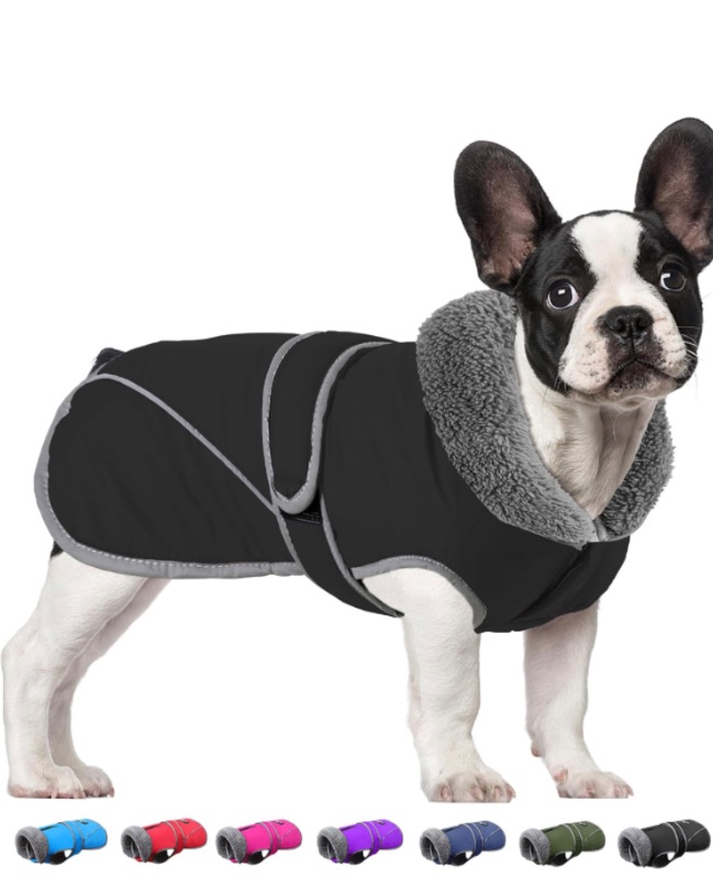 Photo 1 of Dogcheer Dog Jacket, Fleece Collar Dog Coat Turtleneck Puppy Cold Weather Clothes with Thick Padded, Reflective Dog Sweater Windproof Pet Fleece Vest for Small Medium Large Dogs(Black, M)
 Sustainability features 1 sustainability feature 