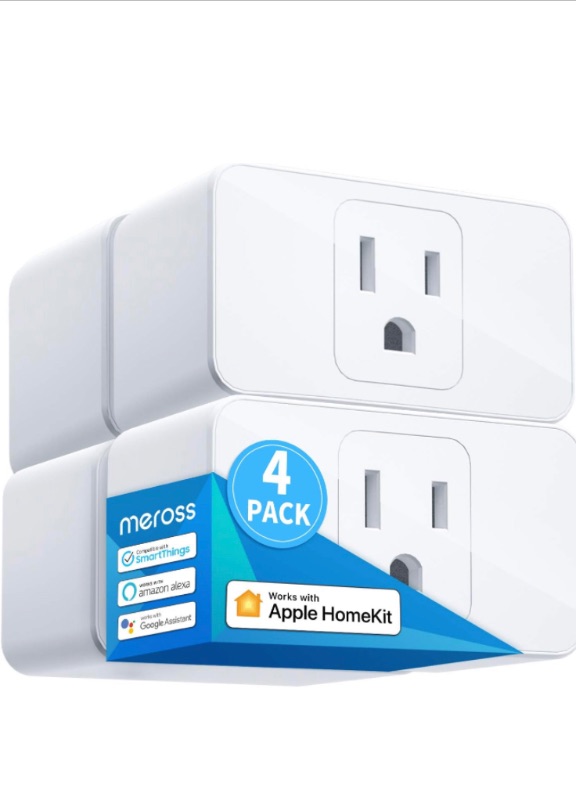 Photo 1 of 	4.3  6,338
meross Smart Plug Mini, 15A & Reliable Wi-Fi, Support Apple HomeKit, Siri, Alexa, Echo, Google Assistant and Nest Hub, App Control, Timer, No Hub Needed, 2.4G WiFi Only, 4 Pack