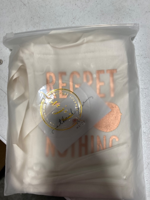 Photo 3 of 10pcs WHITE Wedding Party Favor Bags 5x7 Inch ROSE GOLD Foil “REGRET NOTHING” Bridesmaid Gift Bags for Bridal Shower Bachelorette Hangover Kit Bags Recovery Kit Bags Cotton Muslin Drawstring Bag Gold Glasses