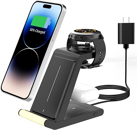 Photo 1 of Aresh Wireless Charging Station Compatible with Garmin Watch Instinct 2/ 2x/2 solar/Fenix 7/6/5 Forerunner 245/265/945/ Venu 2Plus/ 2SQ/ Vivoactive 3 4 4S, Wireless Charger with Adjustable Night Light