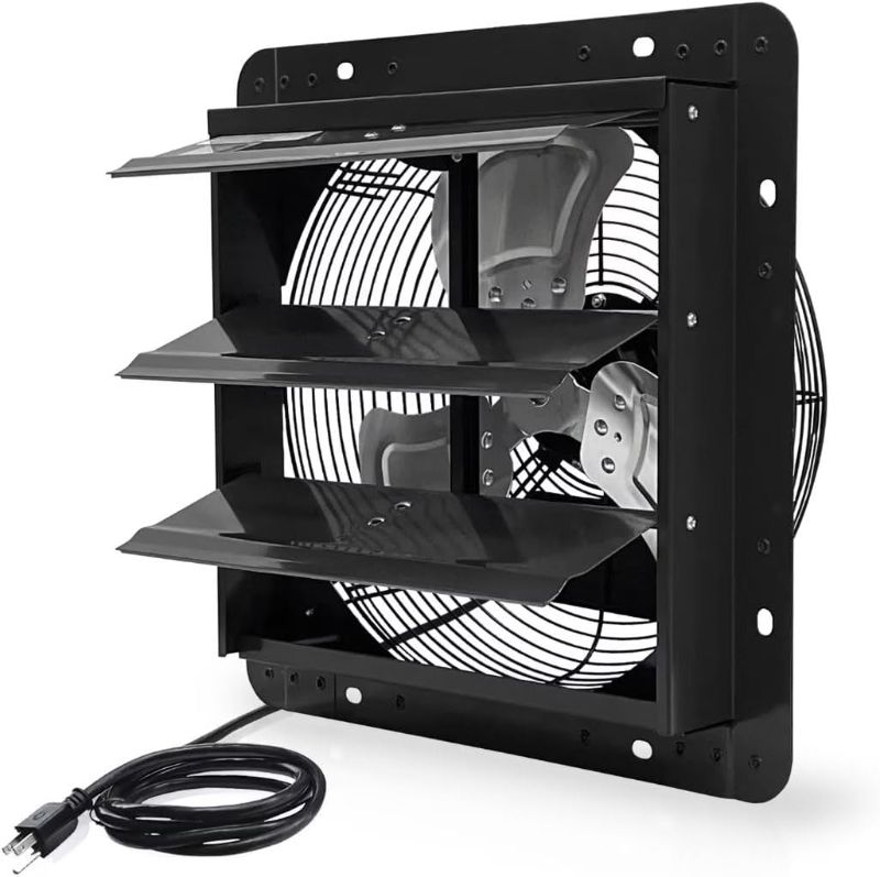 Photo 1 of  14 Inch Shutter Exhaust Fan Wall Mounted, Aluminum Blades, with 1.65 Meters Power Cord Kit, Max.1950CFM, Ventilation Fan for Garage,Greenhouse,Attic,Shed,Shop-Black