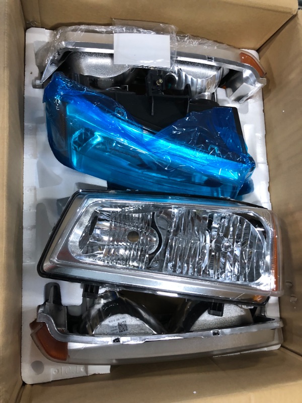 Photo 1 of ADCARLIGHTS for 2003 2004 2005 2006 Chevy Silverado Headlight Assembly compatible with 03-06 Silverado Avalanche 1500/2500/3500 Clear Lens Chrome Housing Amber Reflector Headlamp Replacement Pair OE Replacement A-Chrome Housing Amber Reflector Clear Lens