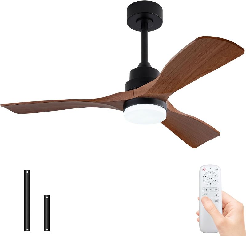 Photo 1 of 42 Inch Ceiling Fan with Lights, ABS Blades 3 Color Temperatures and Quiet Reversible DC Motor, Modern Brown 42 Inch Ceiling Fans for Bedroom Living Room Study Office(Not Solid Wood)