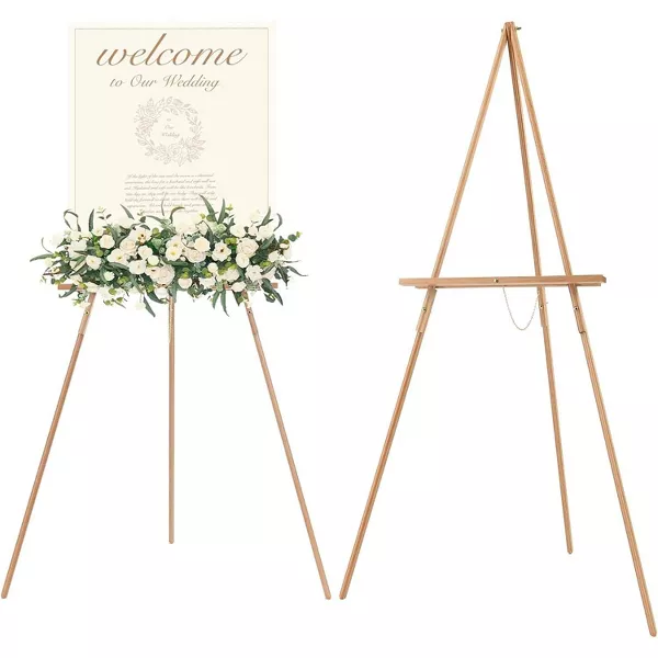 Photo 1 of MEEDEN Wedding Easel for Display, Wooden Easel Stand for Wedding Sign, Lightweight Tripod for Posters, Pictures, Painting