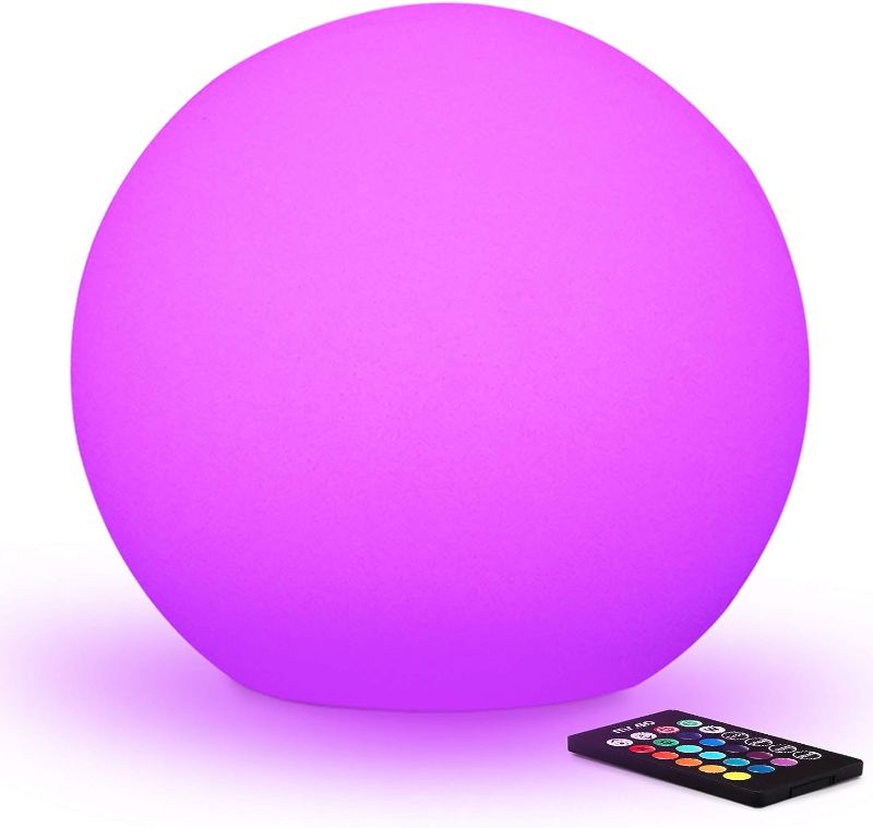 Photo 1 of ****NON FUNCTIONAL//SOLD AS IS**** 
8-in LED Glowing Ball Light for Kid Adult, 16 RGB Color Changing Globe Orb Night Light Mood Lamp w/Remote, Rechargeable Dimmable Sphere Bedside Lamp, Great for Bedroom Garden Patio Party Decor
