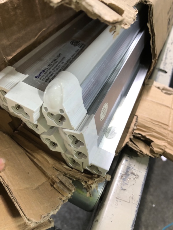 Photo 2 of ****NON FUNCTIONAL//SOLD AS PARTS**** Barrina (Pack of 10) LED T5 Integrated Single Fixture, 8FT, 5000LM, 6500K (Super Bright White), 45W, Linkable LED Shop Light, Led Garage Light, Corded Electric with ON/Off Switch, ETL Listed