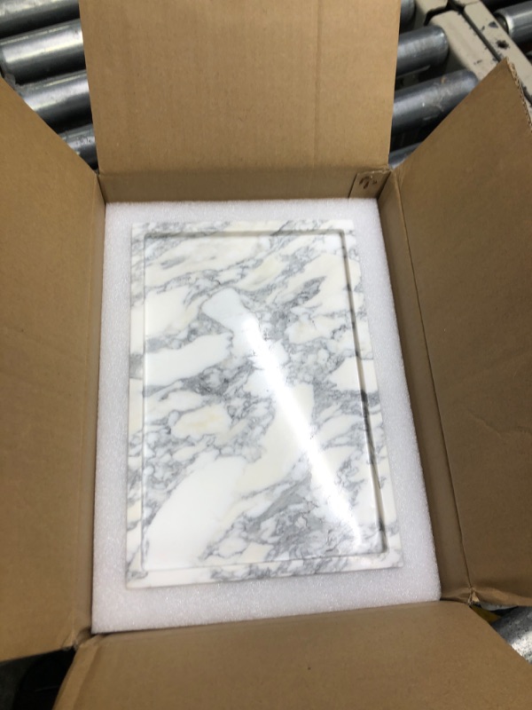 Photo 1 of 12"x8" Real Natural Marble Vanity Tray, Genuine Marble Storage Tray for Cosmetics/Jewelry, Non-Resin/Non-Ceramic, Dresser Organizer Tray, Bathroom Tray, Home Decor, Kitchen, Coffee Table, 12 x 8 inch