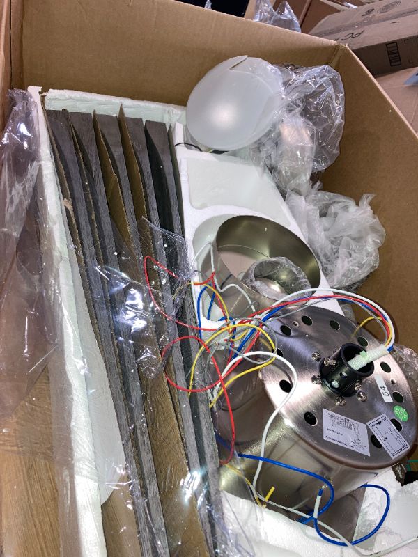 Photo 1 of WINGBO 54 Inch DC Ceiling Fan with Lights and Remote Control, 5 Reversible Carved Wood Blades, 6-Speed Noiseless DC Motor, Modern Ceiling Fan in Brushed Nickel Finish with Gray Blades, ETL Listed 54" DC ceiling fan with light Gray