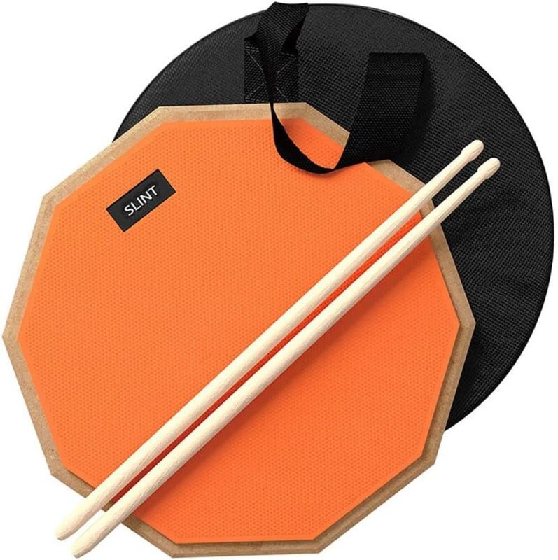 Photo 1 of 12 Inch Snare Drum Practice Pad and Sticks - Double Sided Silent Practice Drum Pad and Sticks & Storage Bag for 4 Inch Snare Drum Pad- Snare Practice Pad for Drumming with Two Surfaces (Orange)