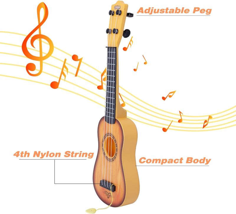 Photo 1 of 17" Kids Guitar Toy Ukulele, Plastic Musical Instrument Toy with 4 Nylon Strings for Toddler, Kids Educational Christmas Toys Gifts for 3 4 5 Year Old Boys Girls