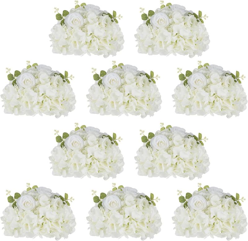 Photo 1 of 10 Pcs Artificial Flower Ball Centerpieces Faux Flowers White Silk Hydrangea Balls Artificial Hydrangea Flower Arrangements Wedding Proposal Engagement Ceremony Party Bouquet Family