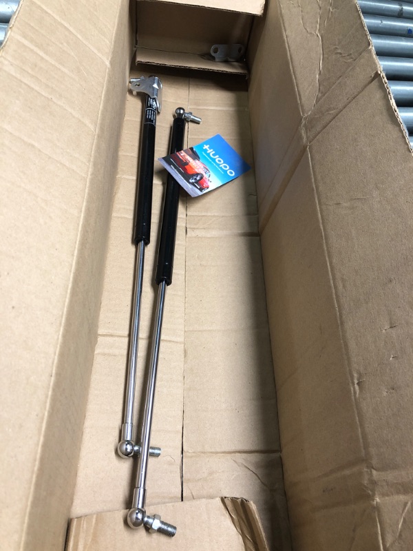 Photo 2 of 2 Pcs Gas Struts 15 Inch 120 lbs Prop Shock Lift Springs Rod with L Mount Brackets for Cabinet Door Lid Heavy Duty Box Trap Door Floor Hatch Door