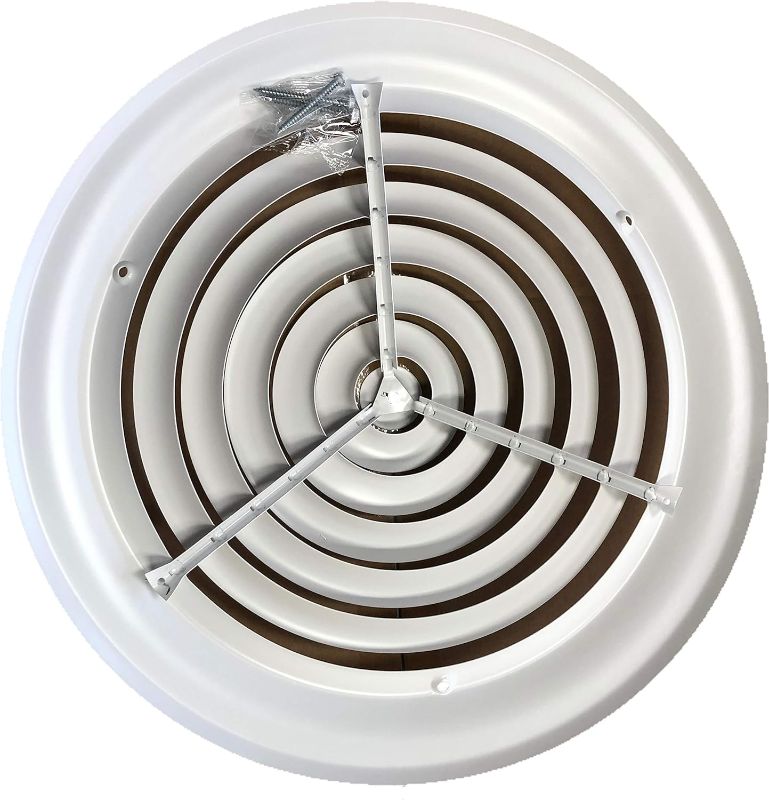 Photo 1 of 12" Round Ceiling Diffuser White Powder Coated with Outside Dimension of 16" Fitting in 12" Duct