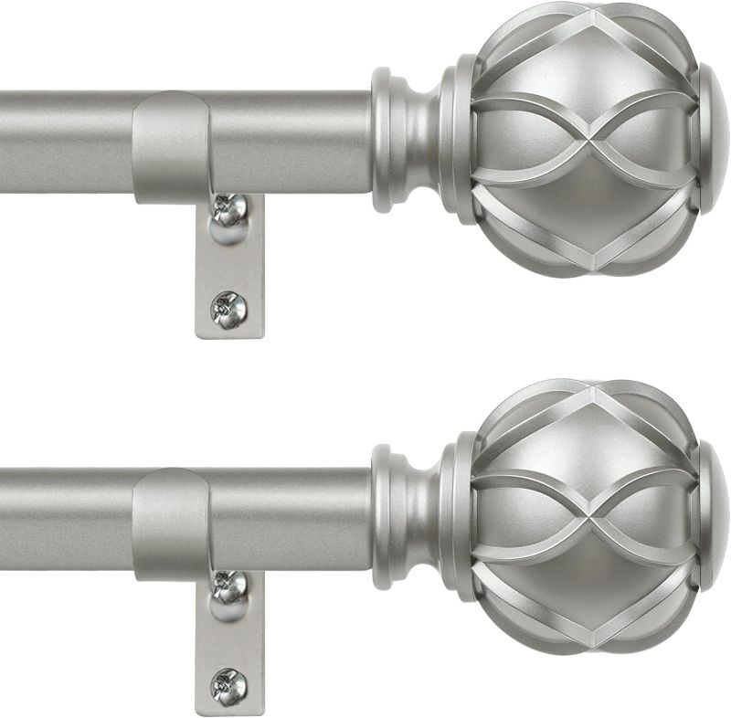 Photo 1 of 1 Pack Antique Silver Curtain Rod 48 to 84 Inch, 3/4 Inch Splicing Window Rods for window 20 to 82 Inches, Single Drapery Rod with Netted Finials