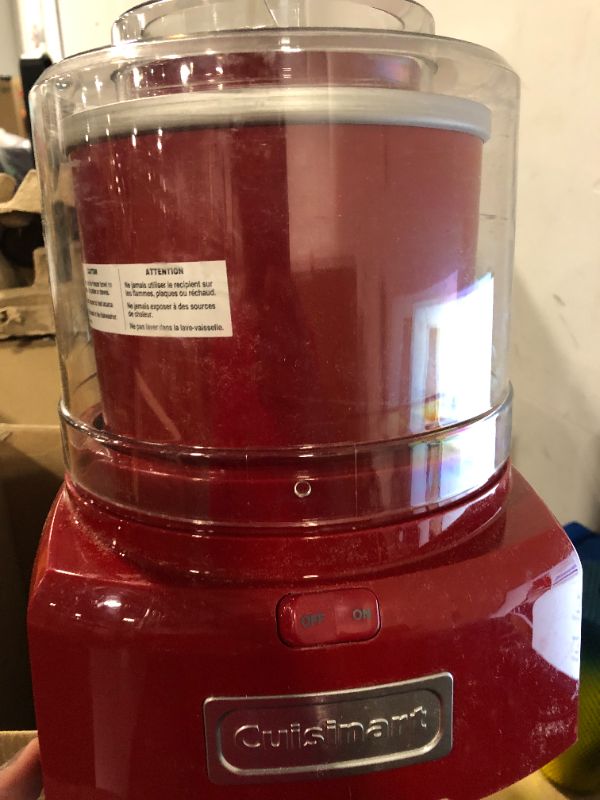 Photo 4 of **FOR PARTS**Cuisinart ICE-21RP1 1.5-Quart Frozen Yogurt, Ice Cream and Sorbet Maker, Double Insulated Freezer Bowl elminates the need for Ice and Makes Frozen Treats in 20 Minutes or Less, Red