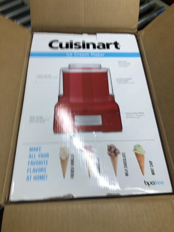 Photo 1 of **FOR PARTS**Cuisinart ICE-21RP1 1.5-Quart Frozen Yogurt, Ice Cream and Sorbet Maker, Double Insulated Freezer Bowl elminates the need for Ice and Makes Frozen Treats in 20 Minutes or Less, Red