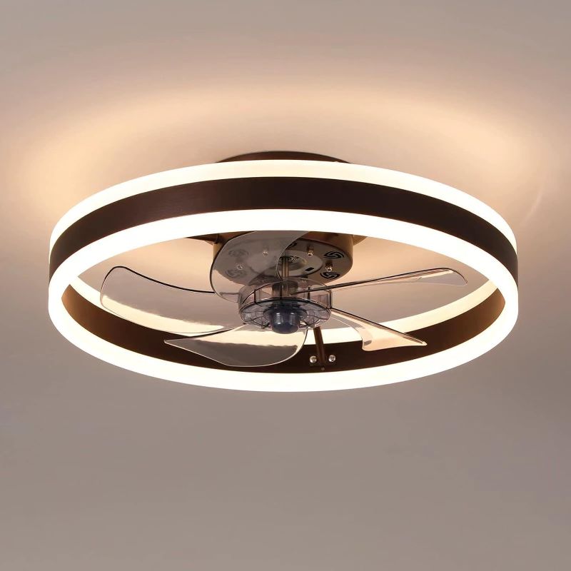 Photo 1 of 19.6" Ceiling Fans With Lights, Semi-enclosed Flush Mount Low Profile Ceiling Fan for Safe Use, 6 Speeds, Reversible, LED Dimmable, 3 Color Temperature Optional, DC Motor,With Remote(Minimalist)