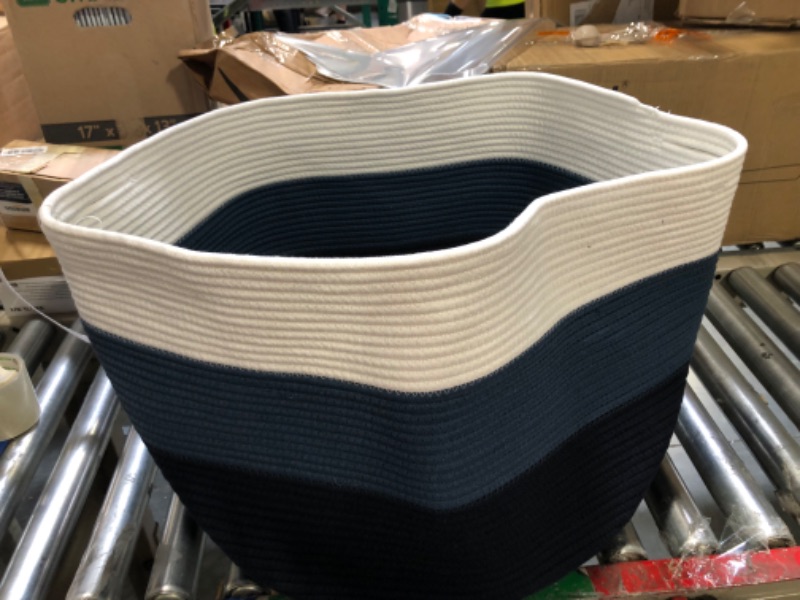 Photo 1 of 24" x 24" x 17" Max Size Large Cotton Rope Basket, Extra Large Storage Basket, Woven Laundry Hamper, Toy Storage Bin, for Blankets Toys Pillows in Living Room, Baby Nursery, Dark Blue/Deep Blue Blue/Deep Blue 24"x24"x17"