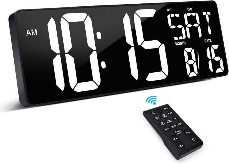 Photo 1 of XREXS Reloj de pared digital grande con control remoto, pantalla LED grande de 16.5 pulgadas, temporizador de cuenta hacia arriba y hacia abajo, brillo ajustable, reloj despertador enchufable con