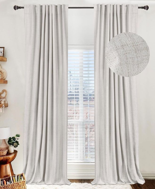 Photo 1 of 100% Blackout Shield Linen Blackout Curtains for Bedroom 108 Inches Long,Back Tab/Rod Pocket Living Room Drapes,Thermal Insulated Textured Blackout Curtains 2 Panels Set,50" W x 108" L,Beige